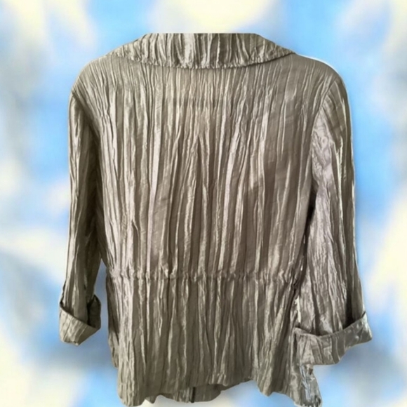 Ruby  Road jacket silver gray crinkle material size 12 big collar zipper… - Picture 2 of 13